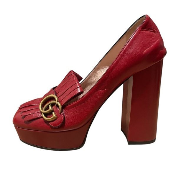 Gucci Marmont Fridge Red Platform High Heels Loafers - Picture 3 of 12